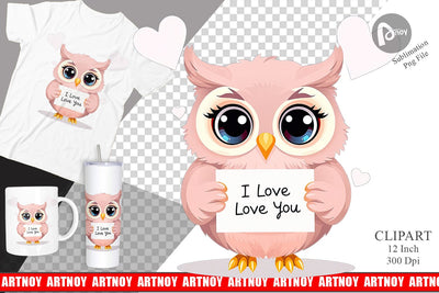 Valentine Owl Cartoon Clipart Sublimation artnoy 
