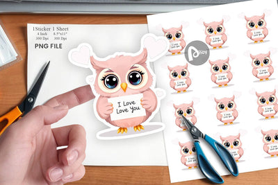 Valentine Owl Cartoon Sticker Sublimation artnoy 