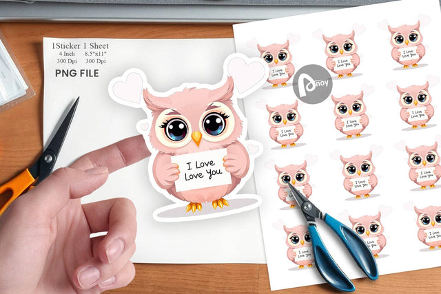 Valentine Owl Cartoon Sticker Sublimation artnoy 
