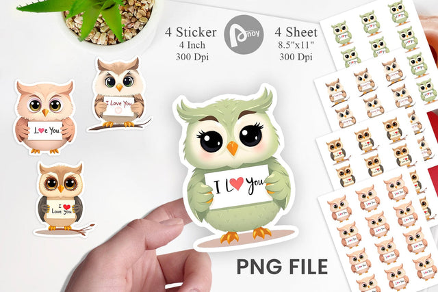 Valentine Owl Cartoon Sticker Sublimation artnoy 
