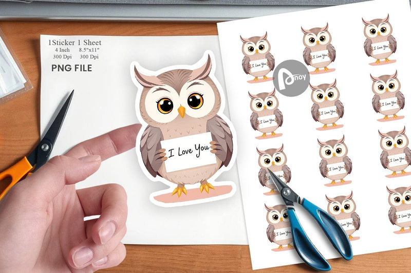 Valentine Owl Cartoon Sticker Sublimation artnoy 
