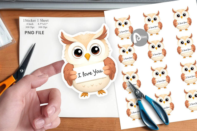 Valentine Owl Cartoon Sticker Sublimation artnoy 