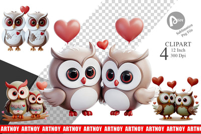Valentine Owl Clipart Sublimation artnoy 