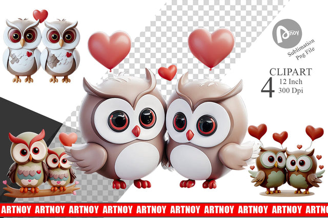 Valentine Owl Clipart Sublimation artnoy 