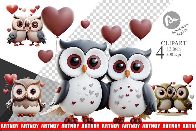 Valentine Owl Clipart Sublimation artnoy 