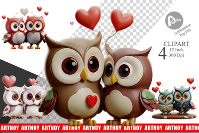 Valentine Owl Clipart Sublimation artnoy 