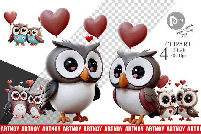 Valentine Owl Clipart Sublimation artnoy 