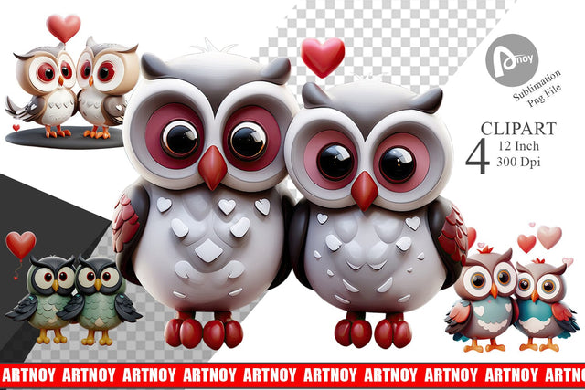 Valentine Owl Clipart Sublimation artnoy 