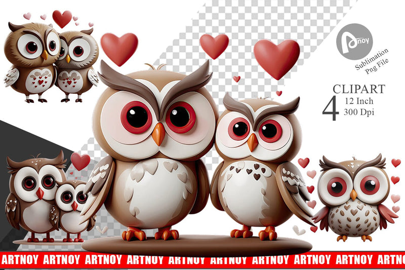 Valentine Owl Clipart Sublimation artnoy 