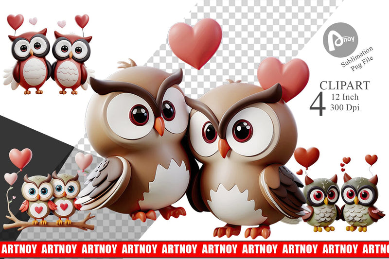 Valentine Owl Clipart Sublimation artnoy 