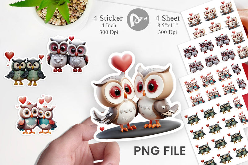 Valentine Owl Sticker Sublimation artnoy 