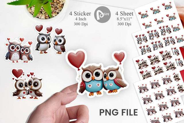 Valentine Owl Sticker Sublimation artnoy 