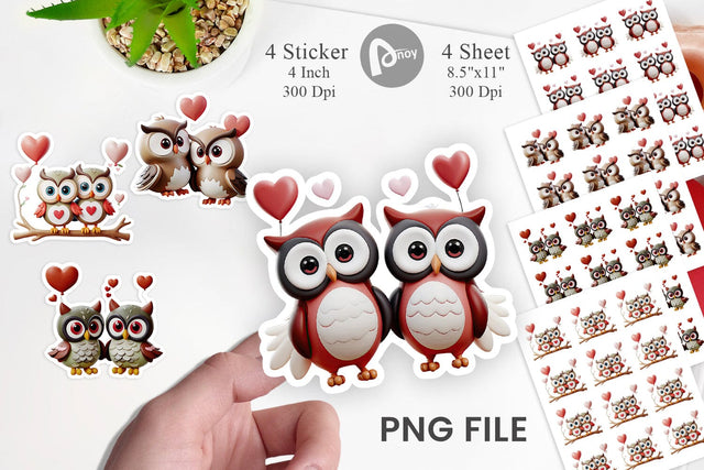 Valentine Owl Sticker Sublimation artnoy 