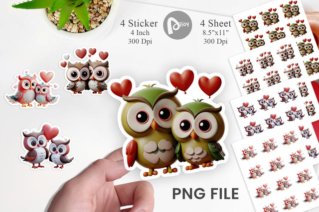 Valentine Owl Sticker Sublimation artnoy 