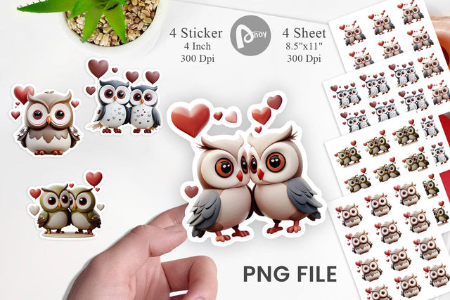 Valentine Owl Sticker Sublimation artnoy 