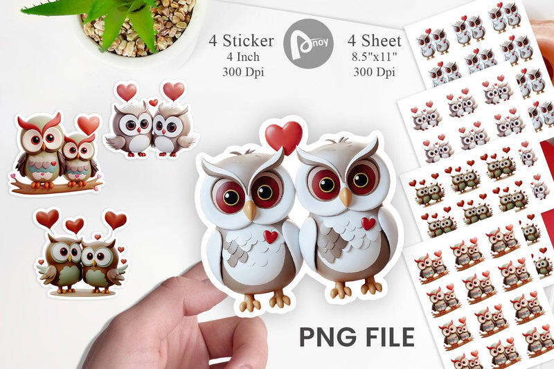 Valentine Owl Sticker Sublimation artnoy 
