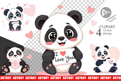 Valentine Panda Cartoon Clipart Sublimation artnoy 