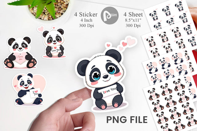 Valentine Panda Cartoon Sticker Sublimation artnoy 