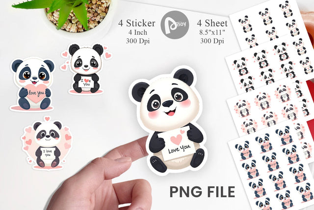 Valentine Panda Cartoon Sticker Sublimation artnoy 