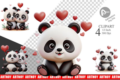 Valentine Panda Clipart Sublimation artnoy 