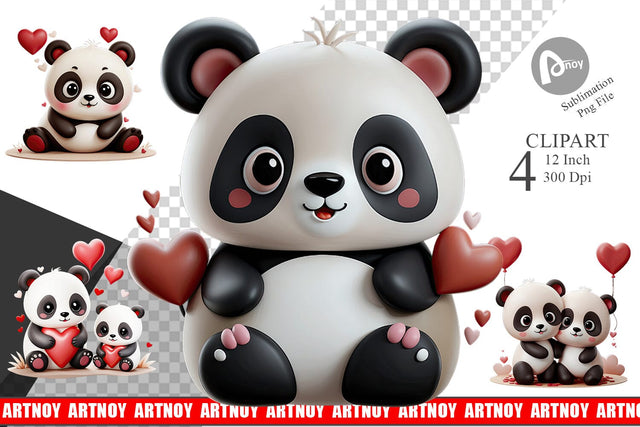Valentine Panda Clipart Sublimation artnoy 