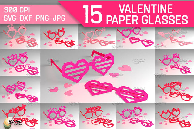 Valentine Paper Glasses SVG Bundle. Glasses Paper Cut 3D Paper Evgenyia Guschina 