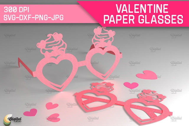 Valentine Paper Glasses SVG. Glasses Paper Cut. Heart SVG 3D Paper Evgenyia Guschina 