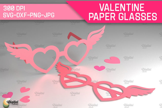 Valentine Paper Glasses SVG. Glasses Paper Cut. Heart SVG 3D Paper Evgenyia Guschina 