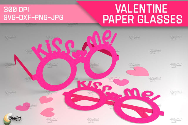 Valentine Paper Glasses SVG. Glasses Paper Cut. Kiss SVG 3D Paper Evgenyia Guschina 