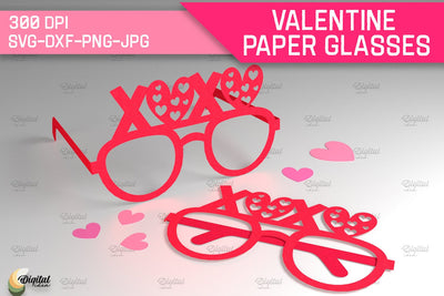 Valentine Paper Glasses SVG. Glasses Paper Cut. XoXo SVG 3D Paper Evgenyia Guschina 