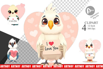 Valentine Parrot Cartoon Clipart Sublimation artnoy 