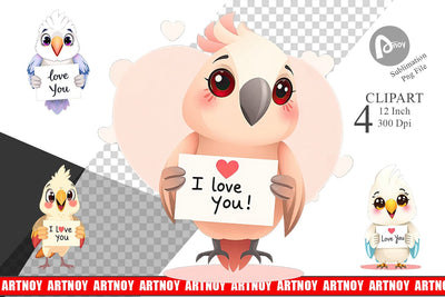 Valentine Parrot Cartoon Clipart Sublimation artnoy 