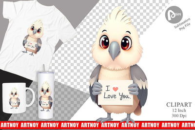 Valentine Parrot Cartoon Clipart Sublimation artnoy 