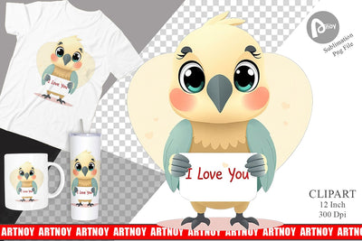 Valentine Parrot Cartoon Clipart Sublimation artnoy 