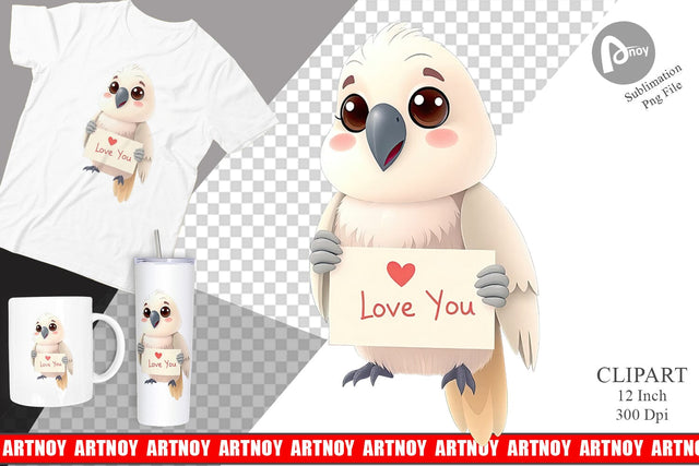 Valentine Parrot Cartoon Clipart Sublimation artnoy 