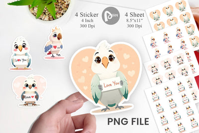 Valentine Parrot Cartoon Sticker Sublimation artnoy 