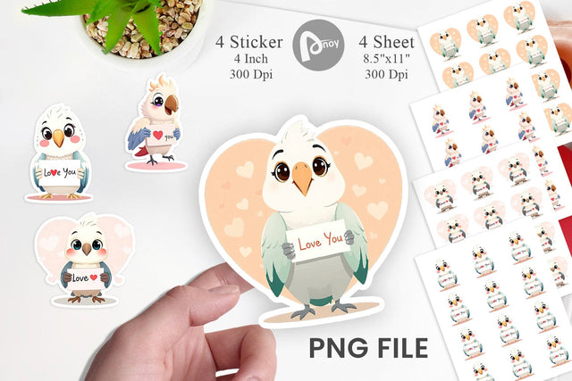 Valentine Parrot Cartoon Sticker Sublimation artnoy 