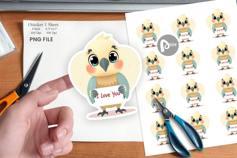 Valentine Parrot Cartoon Sticker Sublimation artnoy 
