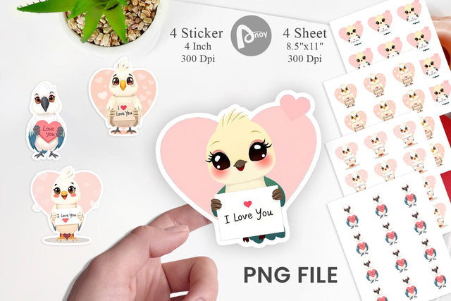 Valentine Parrot Cartoon Sticker Sublimation artnoy 