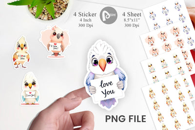Valentine Parrot Cartoon Sticker Sublimation artnoy 