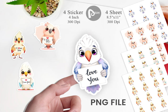 Valentine Parrot Cartoon Sticker Sublimation artnoy 