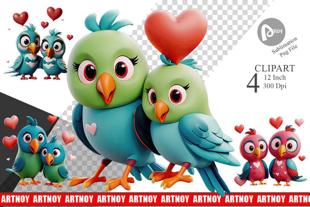 Valentine Parrot Clipart Sublimation artnoy 