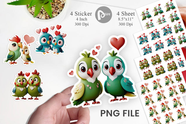 Valentine Parrot Sticker Sublimation artnoy 