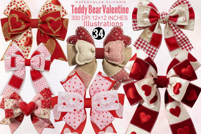 Valentine Patchwork Bow Clipart Bundle Sublimation SVGArt 
