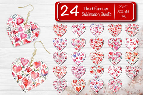 Valentine patterns hearts Sublimation earring bundle Heart earrings Valentine earrings sublimation Watercolor Sublimation Createya Design 