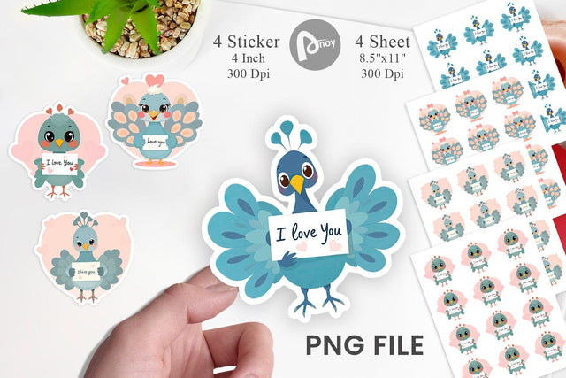 Valentine Peacock Cartoon Sticker Sublimation artnoy 