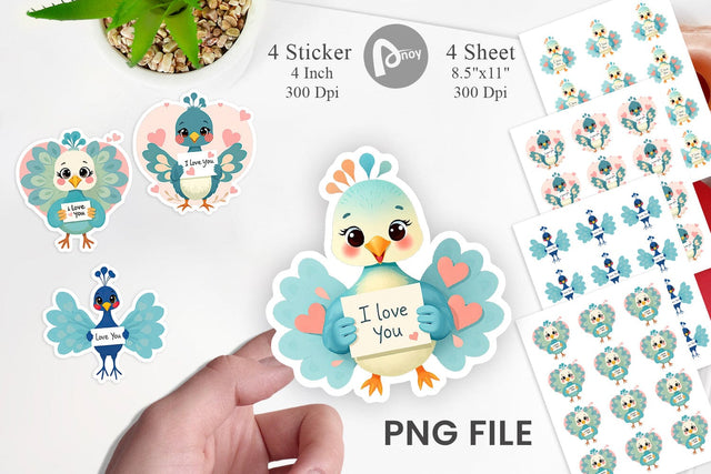 Valentine Peacock Cartoon Sticker Sublimation artnoy 