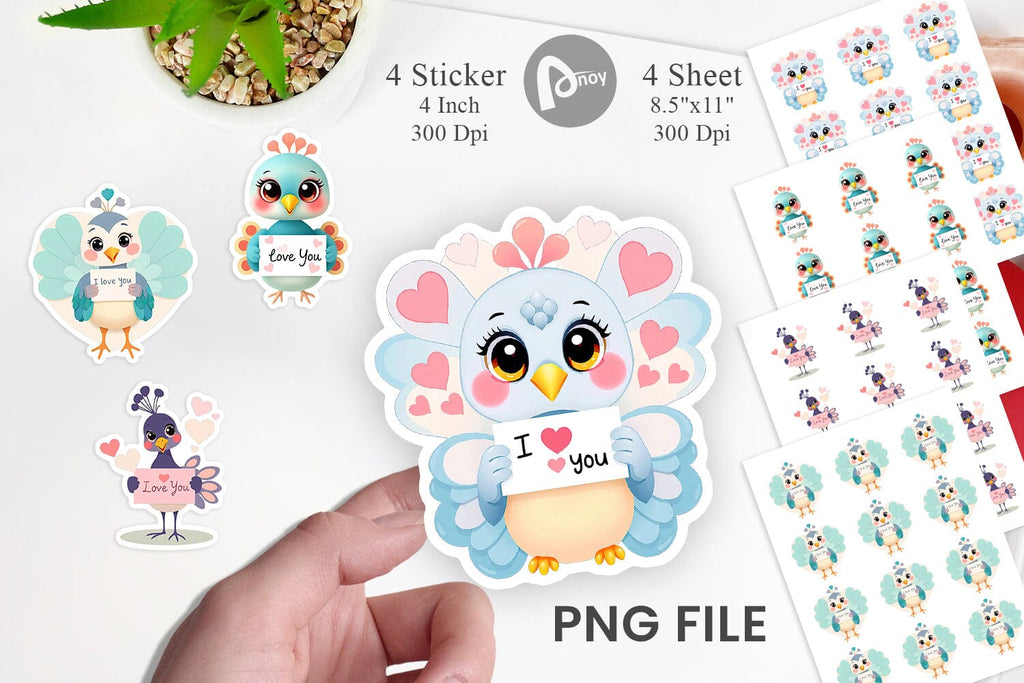 Valentine Peacock Cartoon Sticker - So Fontsy