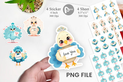Valentine Peacock Cartoon Sticker Sublimation artnoy 