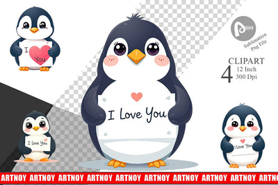 Valentine Penguin Cartoon Clipart Sublimation artnoy 